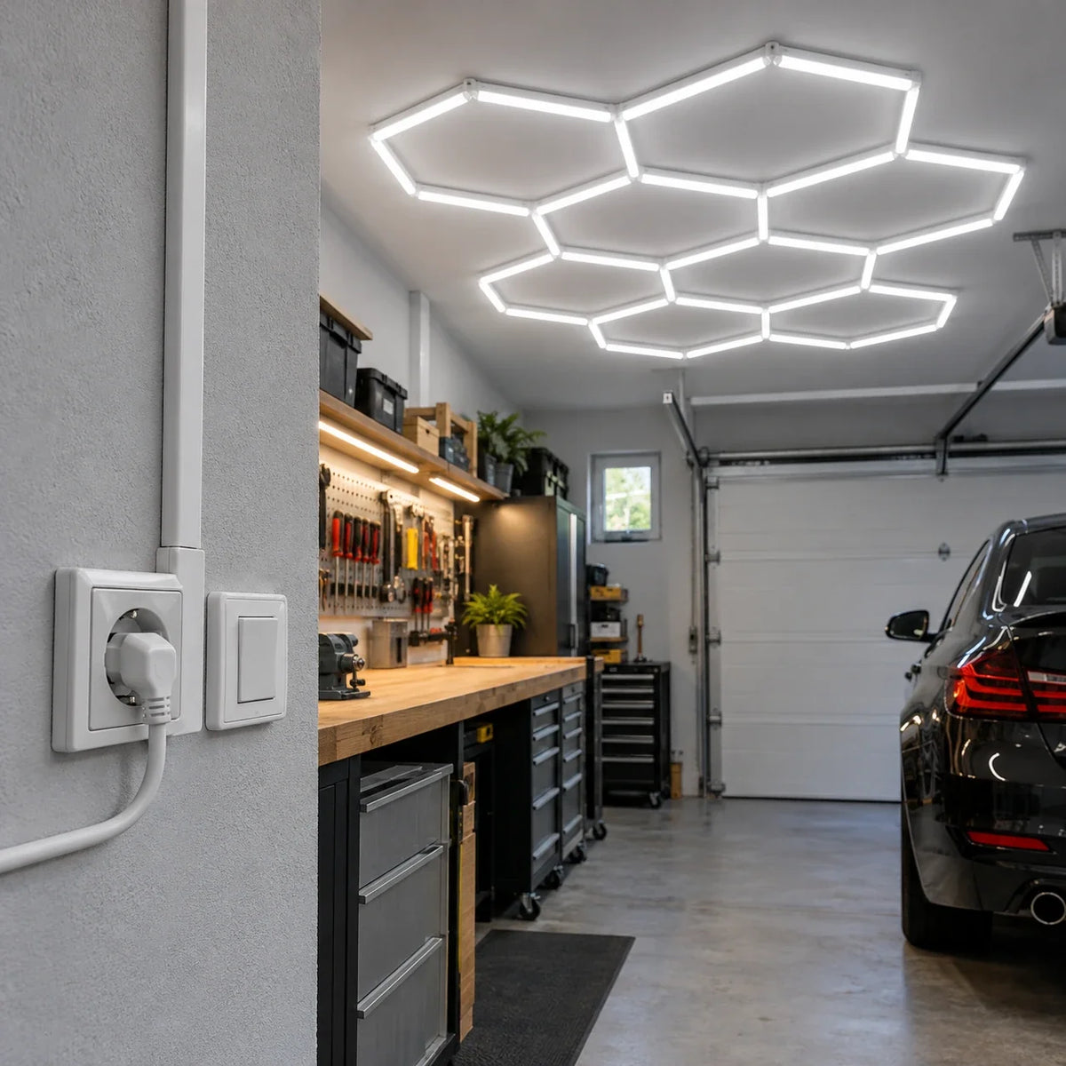 Prise, interrupteur, puissance : brancher un éclairage LED hexagonal sans mauvaise surprise