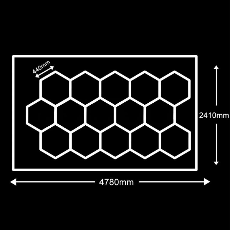 Éclairage plafond LED 15 Hexagones avec cadre GSX™ – 4,78 × 2,41 m – 552W – 6500K
