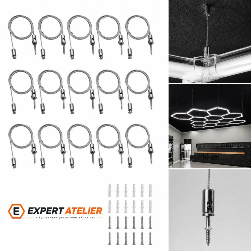 Kit 15 Câbles de Suspension Réglable en acier Inoxydable 1 m