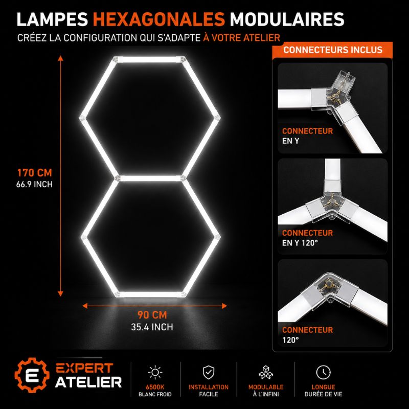 Éclairage plafond LED 2 Hexagones GSX™ - 1,70 × 0,90 m - 72W - 6500K