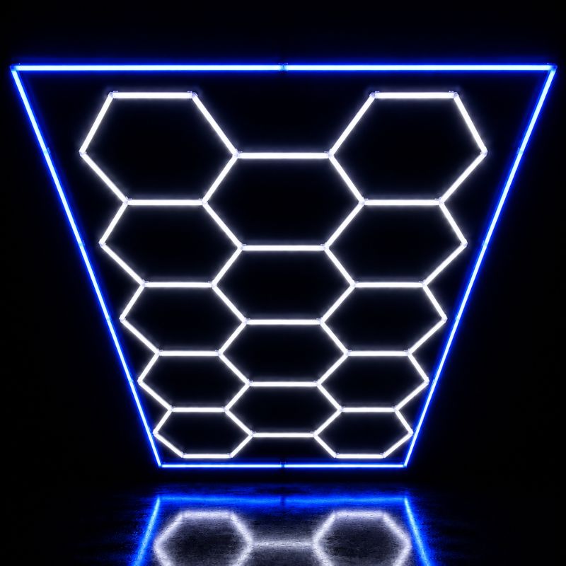 Éclairage plafond LED 14 Hexagones GSX™ - 2,40 m x 4,80 m – 550W blanc 6500K – cadre au choix