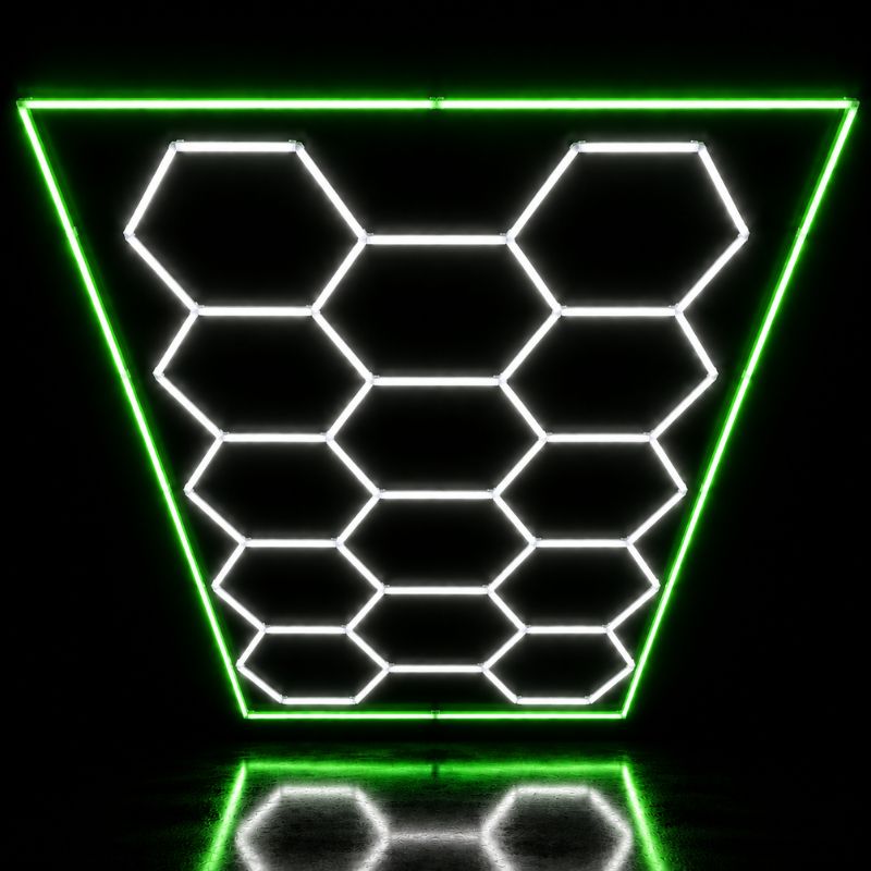 Éclairage plafond LED 14 Hexagones Hexeli™ - 2,40 m x 4,80 m – 550W blanc 6500K – cadre au choix
