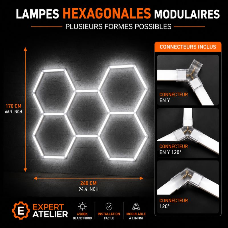 Éclairage plafond LED 5 Hexagones GSX™ - 2,40 × 1,70 m - 215W - Dimmable ou 3 couleurs