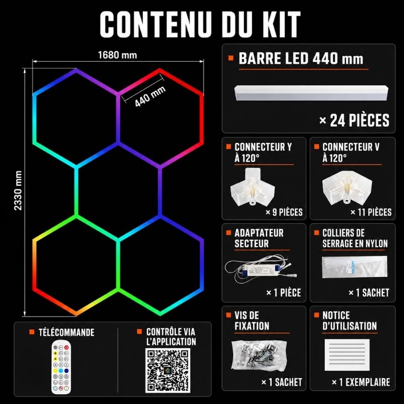 Hexeli™ RGB Honeycomb LED Hexagonal Ceiling Light - 5 Modules - 1.68m x 2.33m – Connected RGB