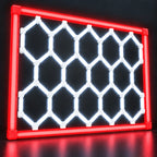 Hexagon LED Garage Lights – 14-Hexagon Kit with Frame – 7.9 × 15.7 ft – 672 W