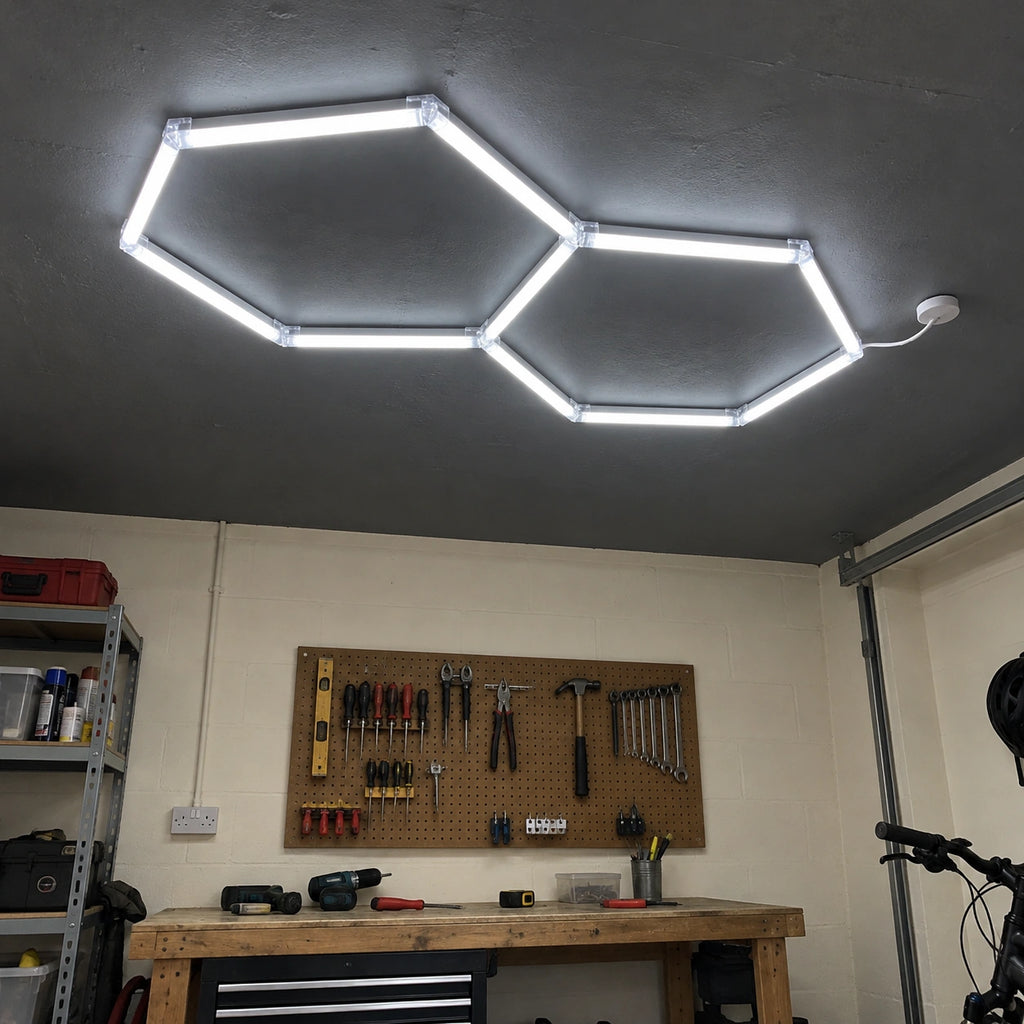 Lampe de plafond led blanc 2 hexagone nid d’abeille  - 1,70 × 0,90 m - 72W - 6500K
