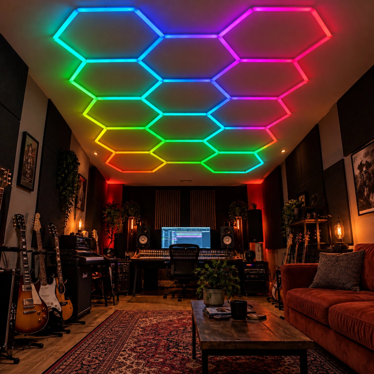 Plafonnier LED Hexagonal RGB Nid d'Abeille 14 Modules 2,33 m x 4,08 m – RGB connecté