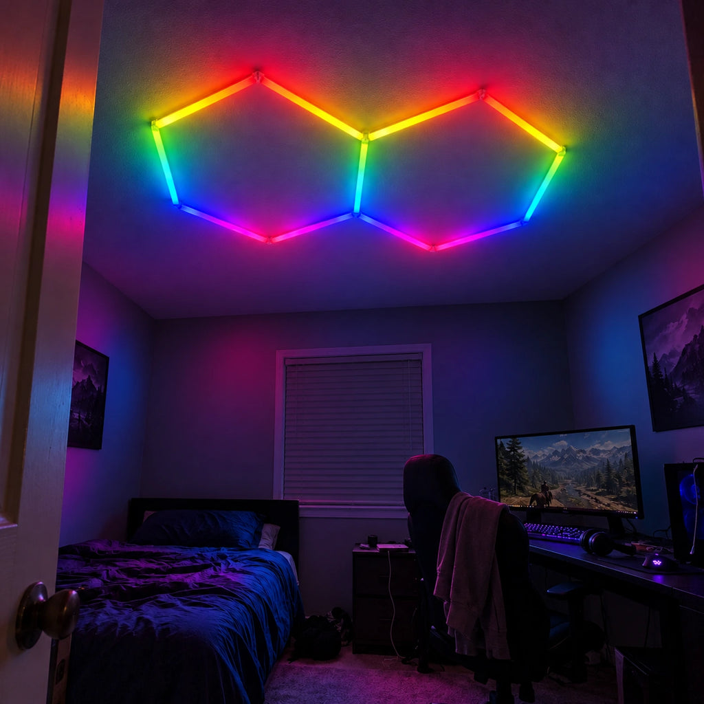 Éclairage LED 2 Hexagones RGB - 1,68 m x 0,93 m
