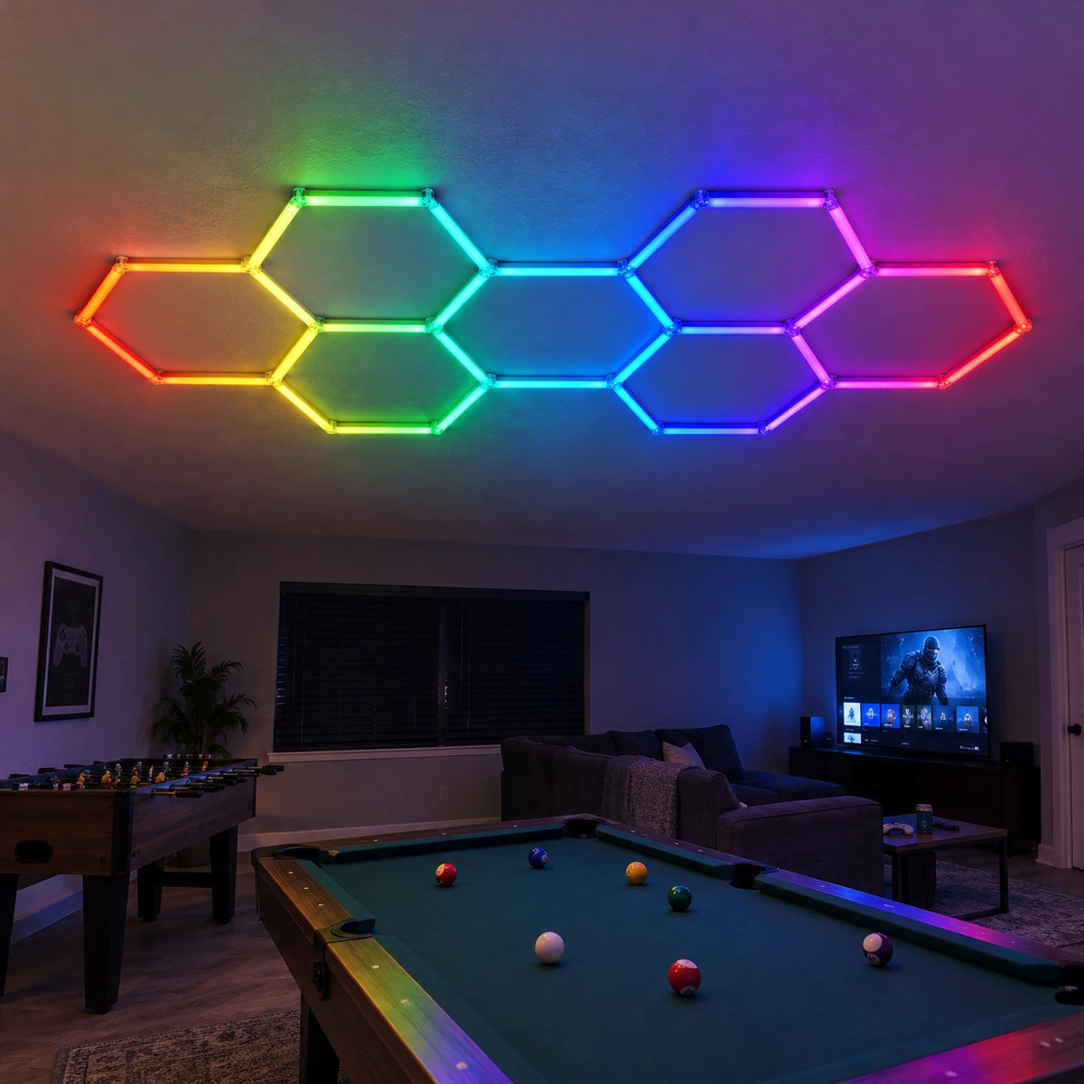 Éclairage LED 7 Hexagones RGB - 3,67 m x 1,68 m