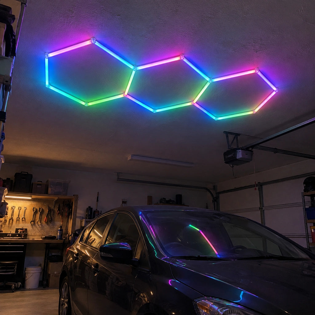 Éclairage LED 3 Hexagones RGB en ligne - 2,55 m x 1,02 m