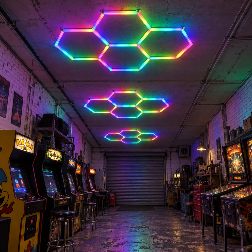 Éclairage LED 4 Hexagones RGB en losange - 2,44 m x 1,71 m