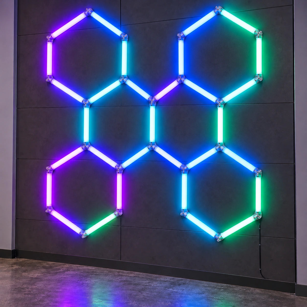 Éclairage LED 6 Hexagones RGB en croix - 2,58 m x 2,44 m