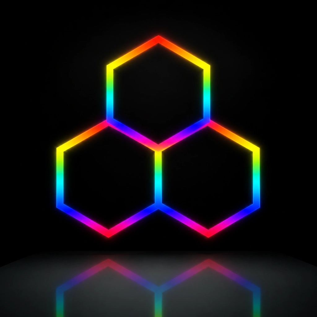 Plafonnier LED Hexagonal RGB Nid d'Abeille 3 Modules Hexeli™ 1,68 m x 1,66 m – RGB connecté