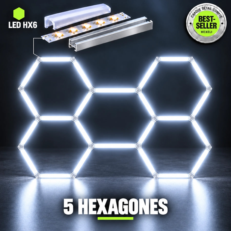 White LED Honeycomb Ceiling Light – 5 Hexagons – 2.40 × 1.70 m – 215 W