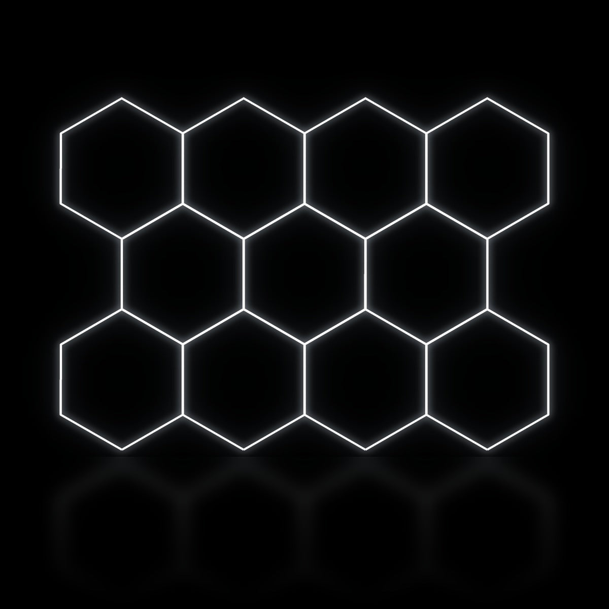 Éclairage LED hexagonal nid d'abeille 11 modules 3,30 x 2,41 m, blanc dimmable ou 3 couleurs, garage et atelier