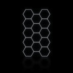 Éclairage LED hexagonal nid d'abeille 14 modules en couloir 2,41 x 4,15 m, blanc dimmable ou 3 couleurs, garage et atelier