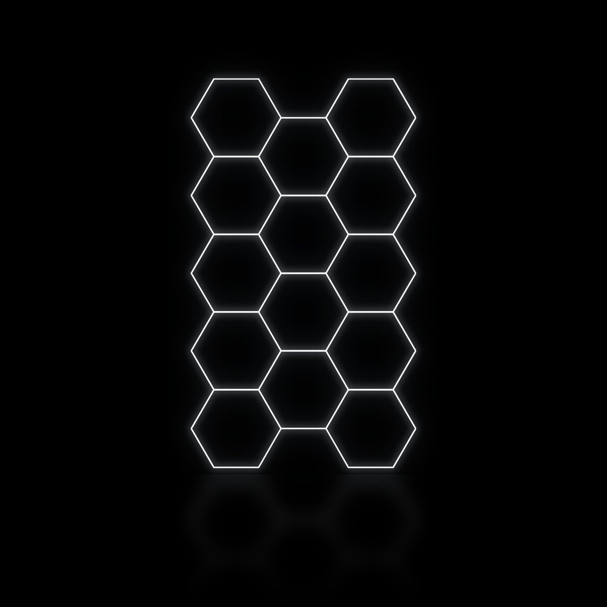 Éclairage LED hexagonal nid d'abeille 14 modules en couloir 2,41 x 4,15 m, blanc dimmable ou 3 couleurs, garage et atelier