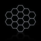 Éclairage LED hexagonal nid d'abeille 14 modules en grande trame 3,90 x 3,40 m, blanc dimmable ou 3 couleurs, showroom