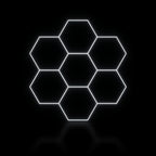 Éclairage LED hexagonal 7 modules en rosace 2,40 x 2,40 m, blanc dimmable ou 3 couleurs, poste de detailing