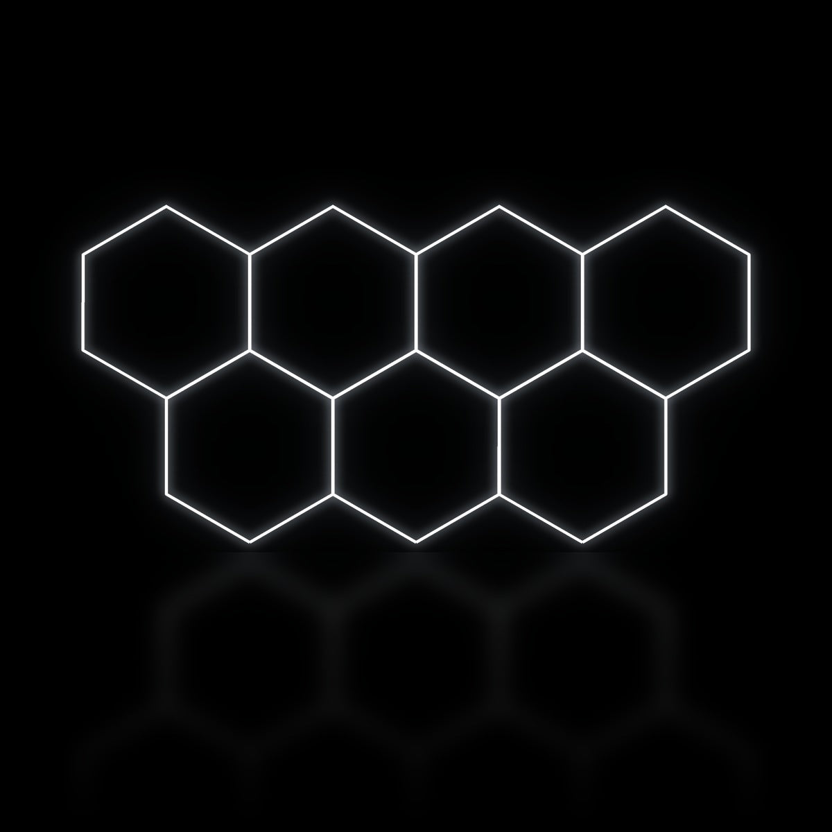Éclairage LED hexagonal 7 modules en trame resserrée 3,30 x 1,70 m, blanc dimmable ou 3 couleurs, atelier detailing
