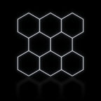Éclairage LED hexagonal 8 modules en bloc compact 2,50 x 2,40 m, blanc dimmable ou 3 couleurs, poste de detailing