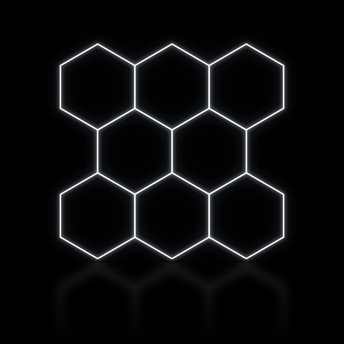 Éclairage LED hexagonal 8 modules en bloc compact 2,50 x 2,40 m, blanc dimmable ou 3 couleurs, poste de detailing