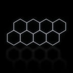 Éclairage LED hexagonal 8 modules en bande décalée 3,70 x 1,60 m, blanc dimmable ou 3 couleurs, atelier detailing