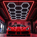 Hexagon LED Garage Lights – 14-Hexagon Kit with Frame – 7.9 × 15.7 ft – 672 W