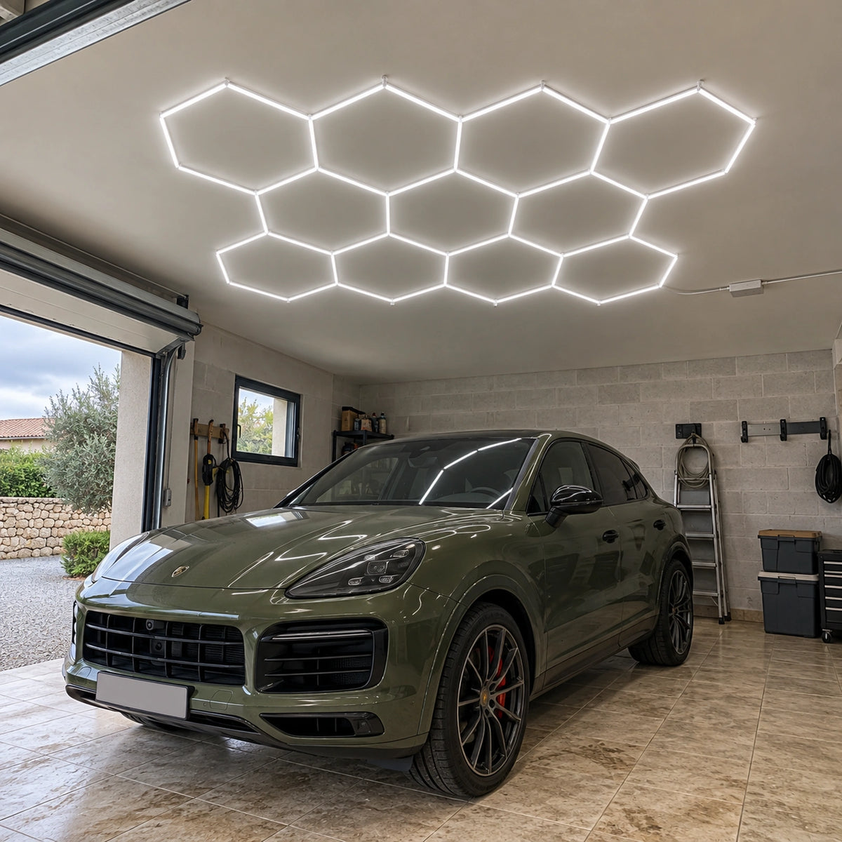 Mise en situation illustrative — Hexeli gsx-11-hexagones-330x241-3-couleurs — garage-01.