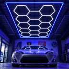 Hexagon LED Garage Lights – 14-Hexagon Kit with Frame – 7.9 × 15.7 ft – 672 W