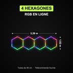 Dimensions du kit 4 hexagones RGB en ligne : 3,39 x 1,02 m