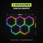 Dimensions du kit 5 hexagones RGB en grappe : 2,55 x 1,72 m